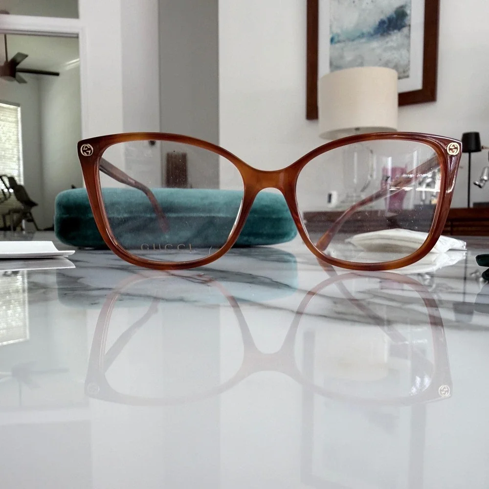 Gucci Eyeglass Frames GG0026O Brown Tortoise Gold Mens‎ Unisex